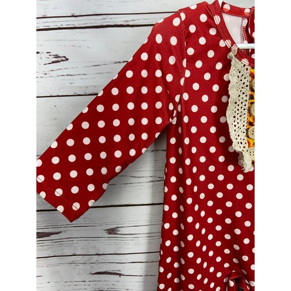 Sunflower Red White Polka Dots Size Small 2T Lace One Piece Romper - Picture 3 of 8